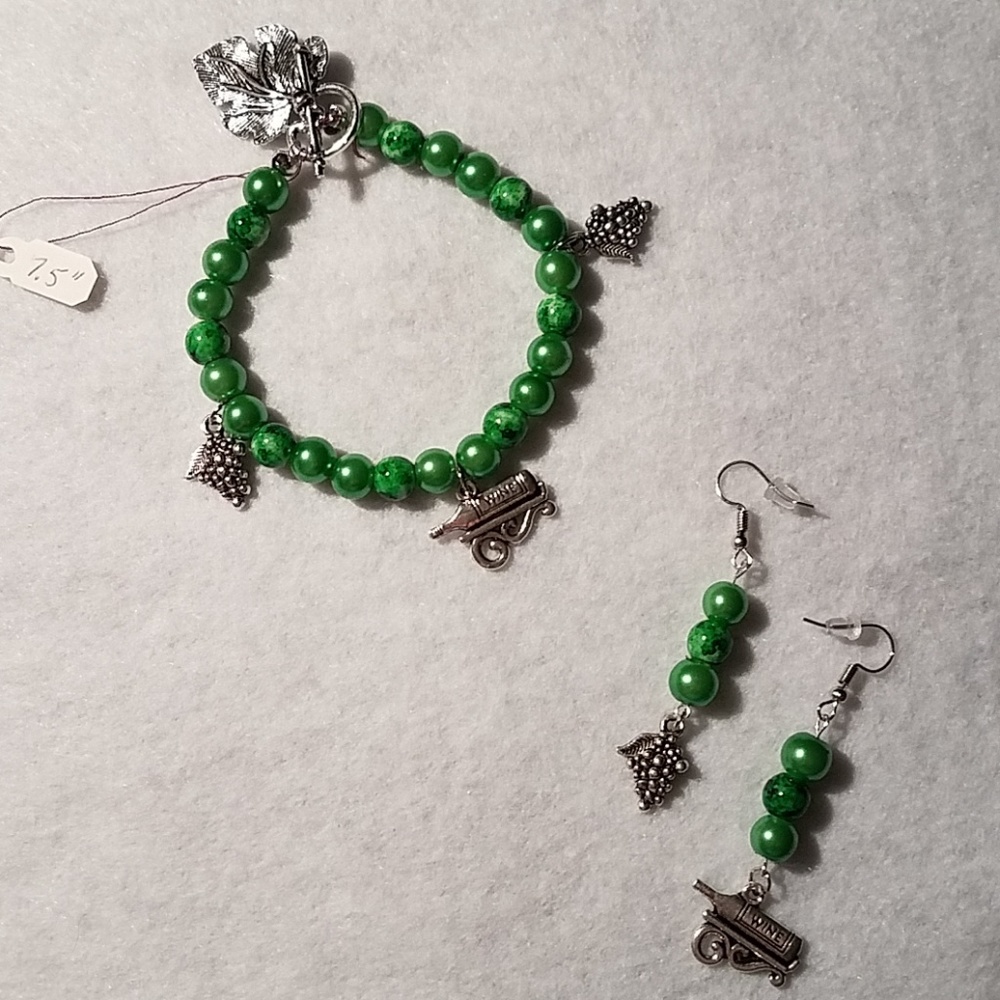 Handcrafted Wine Lovers Bracelet & Earrings Set